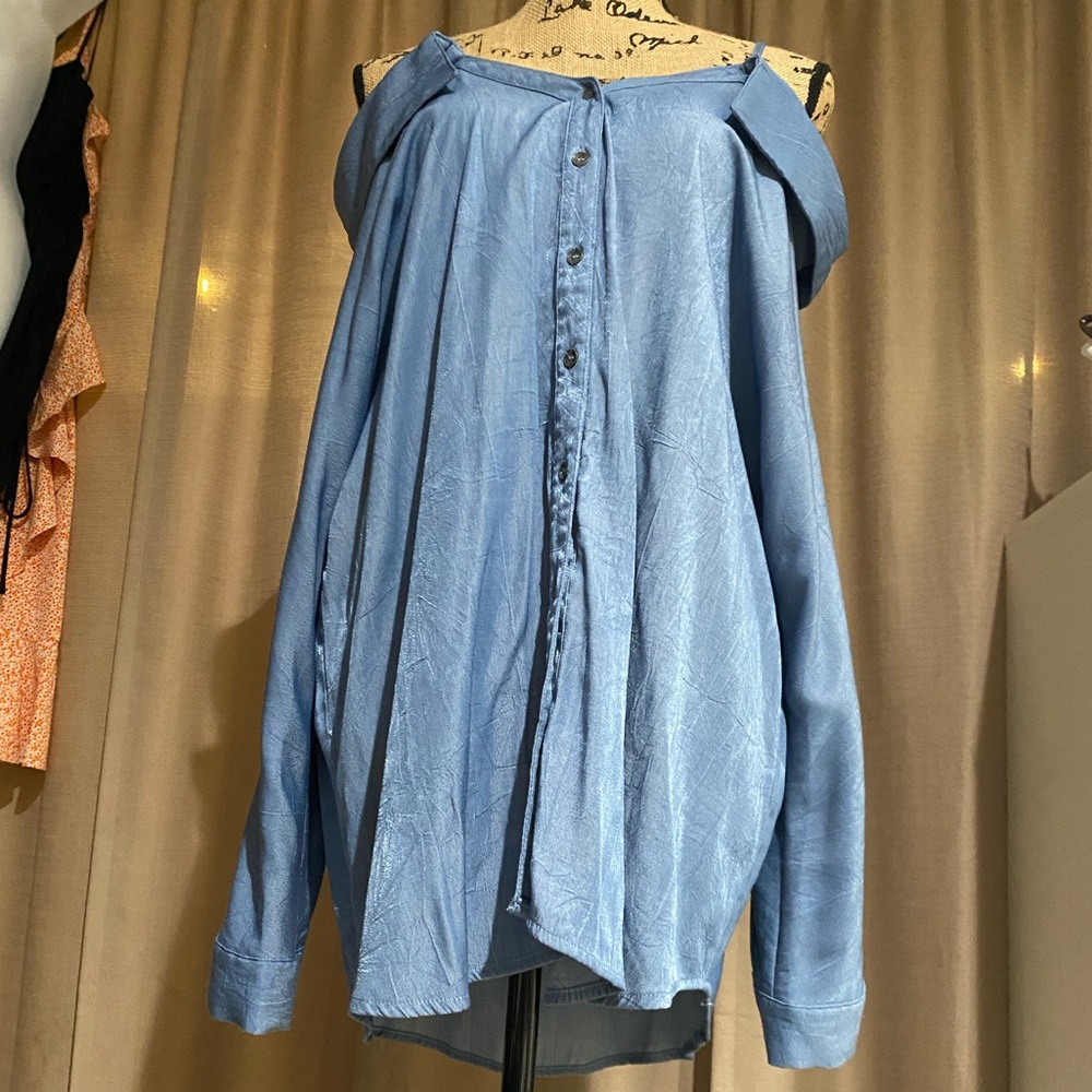 Off The Shoulder Button Up With Straps - image 2